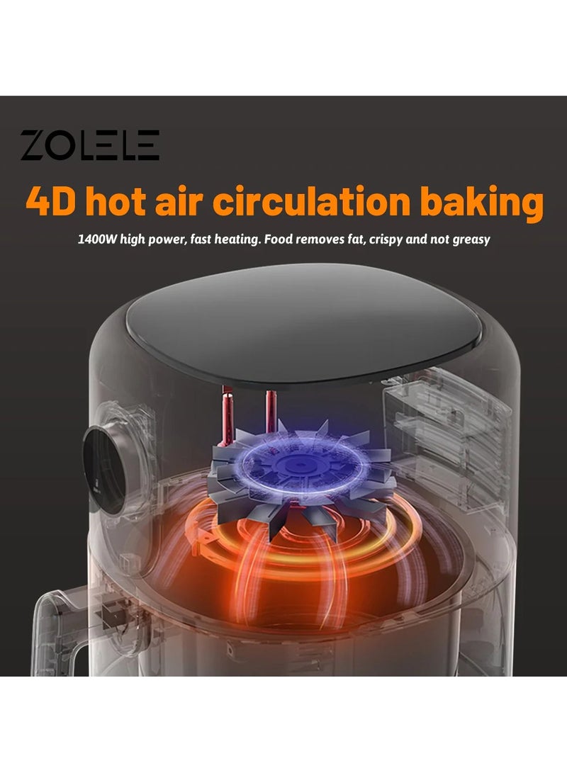 Electric Air Fryer 4.5L Capacity Non-Stick Coating Fried Basket Knob Control Temperature Pull Pan Automatic Power Off 1400W Power - Black