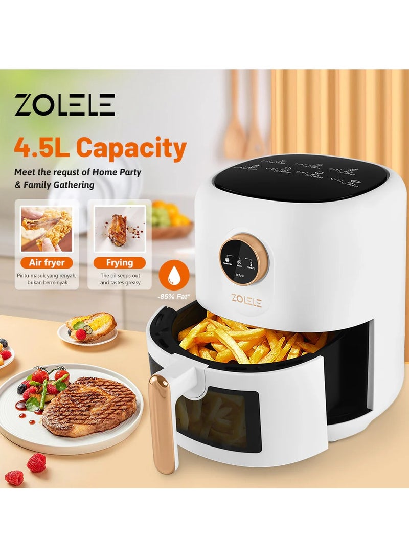Electric Air Fryer 4.5L Capacity Non-Stick Coating Fried Basket Knob Control Temperature Pull Pan Automatic Power Off 1400W Power - Black