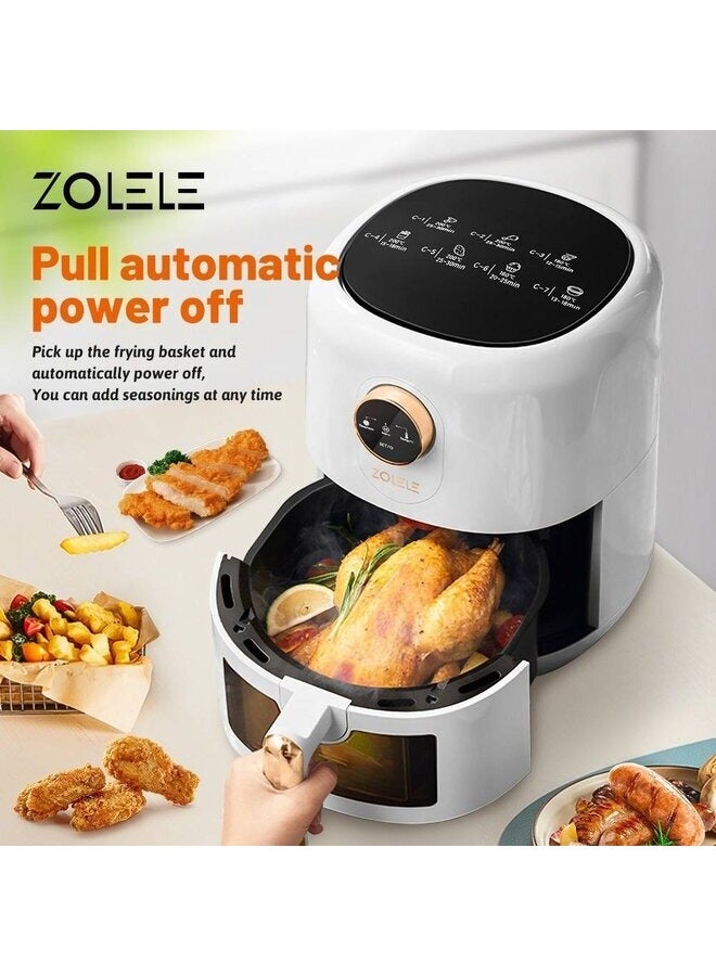 Smart Electric Non Stick Air Fryer, 4.5L Capacity, Transparent Oven, 6 Cooking Modes, Knob Control, 1400W Power, Low Oil Consumption, Fast and Even Heating, White