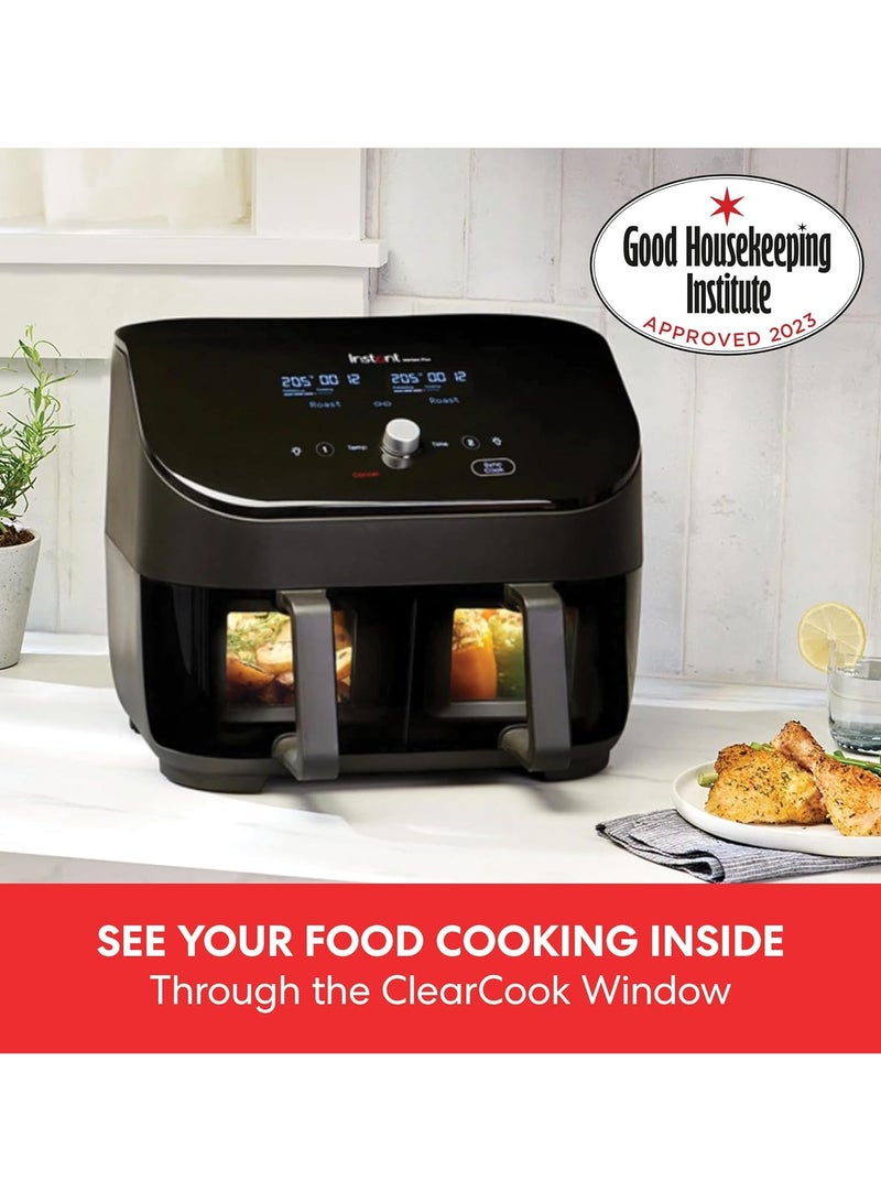 Instant Air Fryer Vortex Plus Double Basket with ClearCook - 7.6 Litre Digital Convection Oven, Black, 8-in-1 Smart Programs - Frying, Baking, Roasting, Grilling, Dehydration, Heating, XL  -1700W