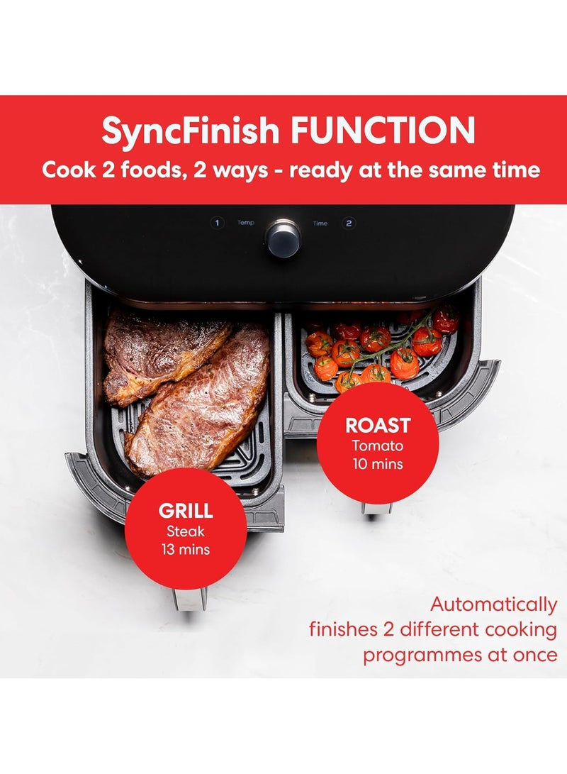 Instant Air Fryer Vortex Plus Double Basket with ClearCook - 7.6 Litre Digital Convection Oven, Black, 8-in-1 Smart Programs - Frying, Baking, Roasting, Grilling, Dehydration, Heating, XL  -1700W