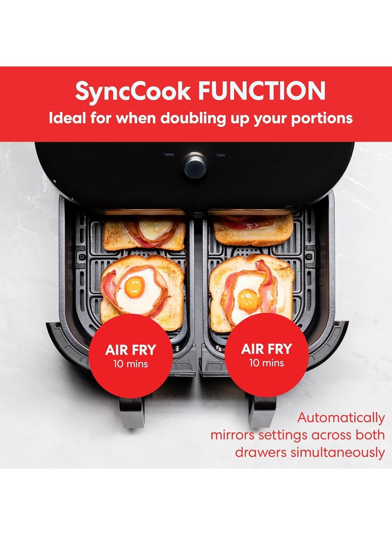 Instant Air Fryer Vortex Plus Double Basket with ClearCook - 7.6 Litre Digital Convection Oven, Black, 8-in-1 Smart Programs - Frying, Baking, Roasting, Grilling, Dehydration, Heating, XL  -1700W
