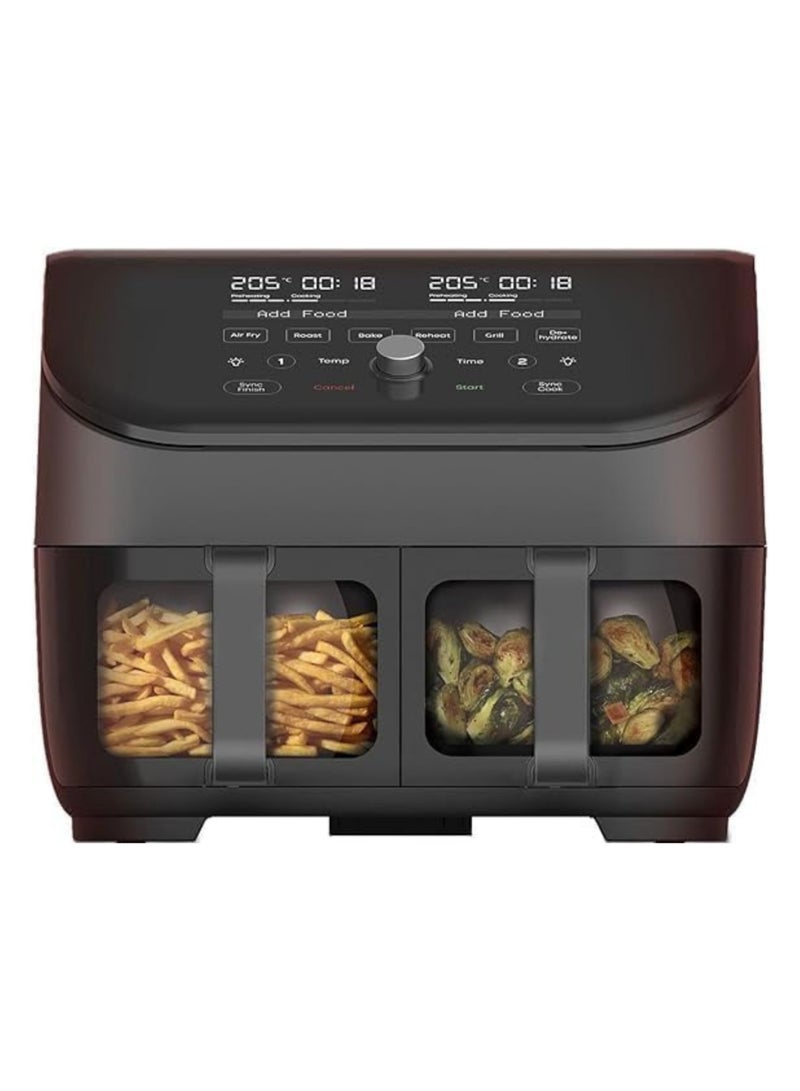 Instant Air Fryer Vortex Plus Double Basket with ClearCook - 7.6 Litre Digital Convection Oven, Black, 8-in-1 Smart Programs - Frying, Baking, Roasting, Grilling, Dehydration, Heating, XL  -1700W