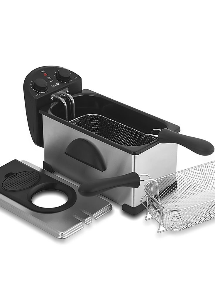 Deep Fryer With Adjustable Thermostat And Thermal Cut-Out Reset Button 3 L 2000 W NL-DF-4702T Silver