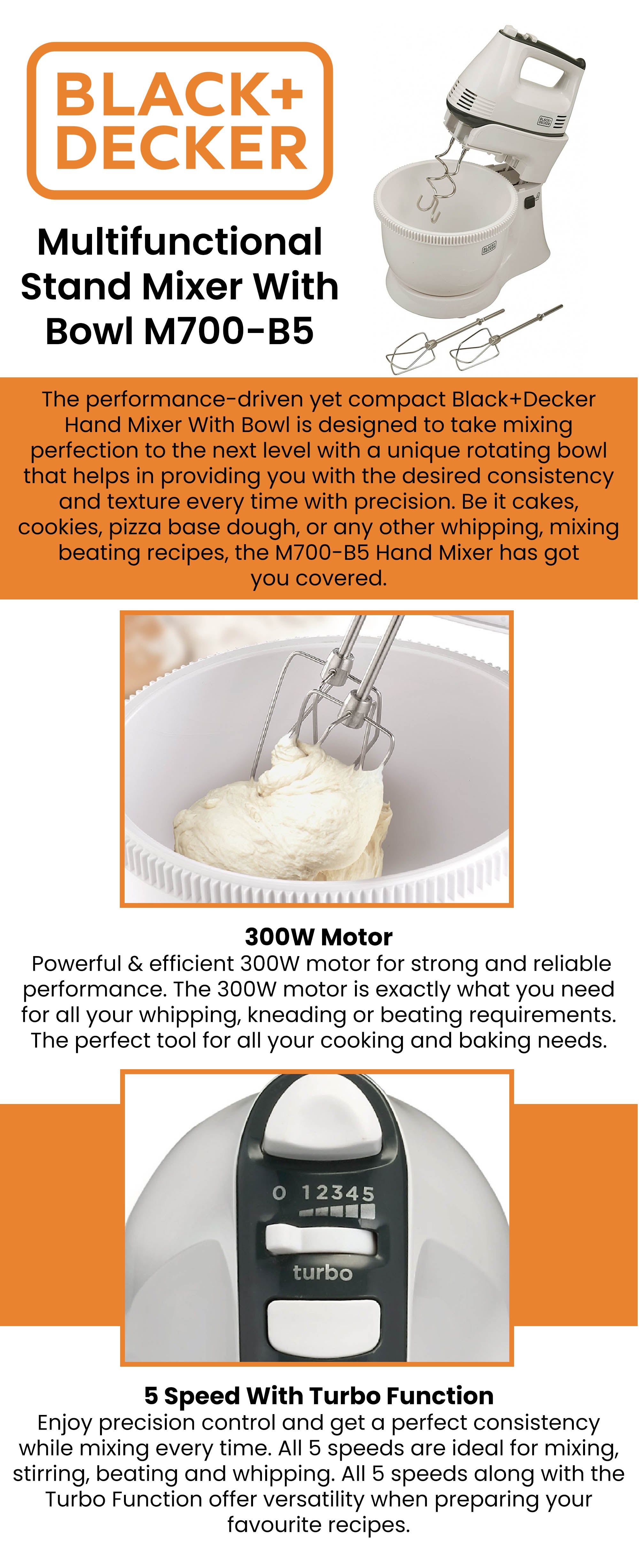 Multifunctional Stand Mixer And Bowl With 5 Speed Turbo Function 300 W M700-B5 White/Grey