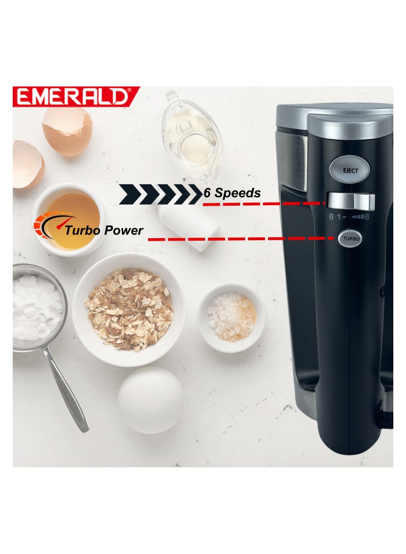 EMERALD Hand Mixer 300Watts, 6 Speed, Pulse Button, Beater & Dough Hooks Included. EK 790 MG