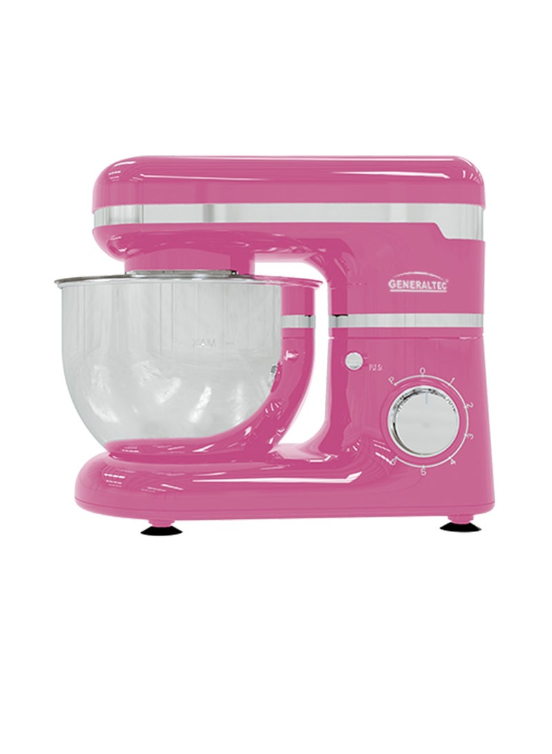 Generaltec 600W 4.5L Stand Mixer, Rotary Switch with 6 Speeds Plus Pulse, Bowl lift Design, Pink Color