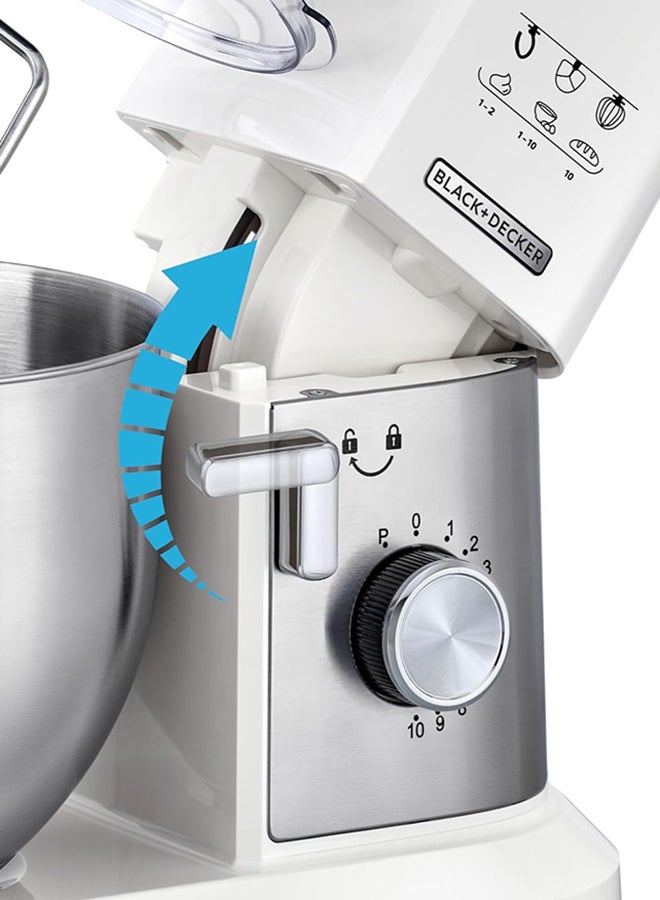 Stand Mixer Kitchen Machine, 1000W, 6L Stainless Steel Bowl, 10 Speeds + Pulse, Planetary Action, with Dough Hook, Beater, Whisk Attachments, Tilt-Head Design 6 L 1000 W MKM100-B5 White