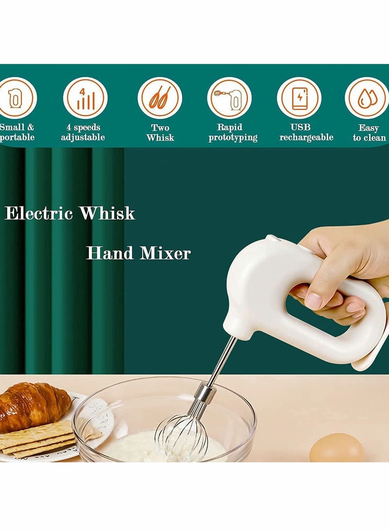 Electric Mixer,Compact Cordless Egg Beater USB Rechargable with 2 Detachable Stir Whisks 4 Speed Modes