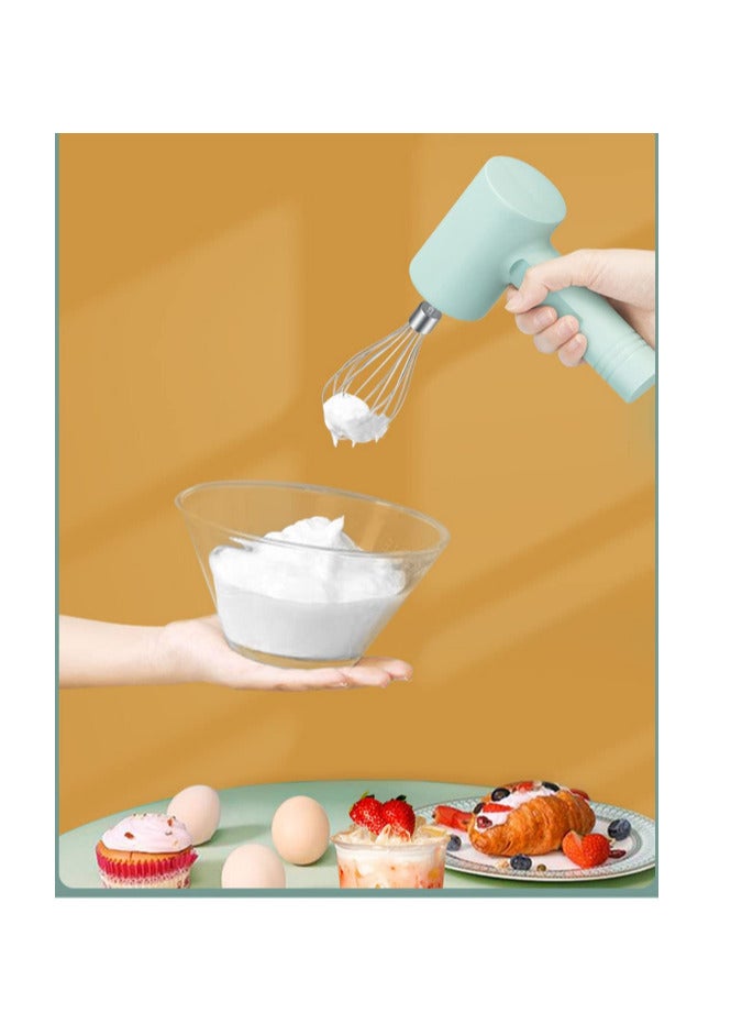 portable electric egg  beater cordless handheld mixer, 3-speed adjustable lightweight USB rechargeable hand Mixer stainless steel egg whisk with double egg sticks for kitchen baking and ooking green