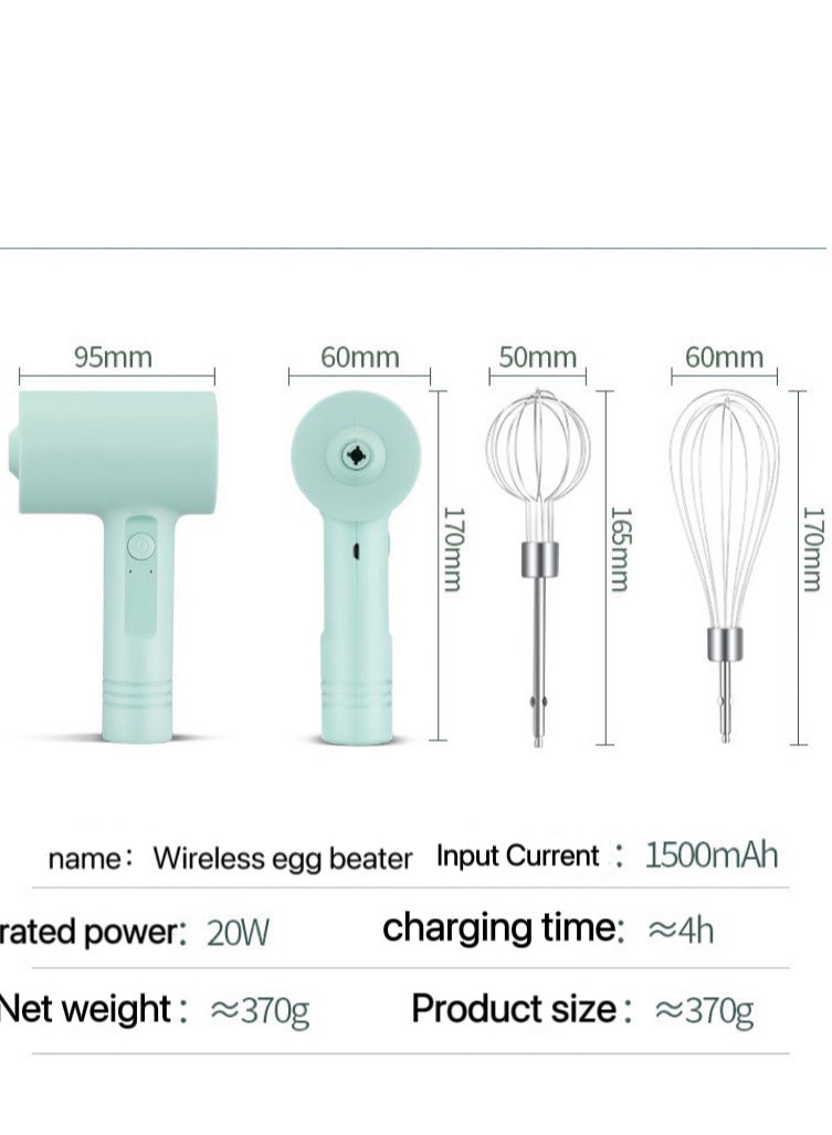 portable electric egg  beater cordless handheld mixer, 3-speed adjustable lightweight USB rechargeable hand Mixer stainless steel egg whisk with double egg sticks for kitchen baking and ooking green