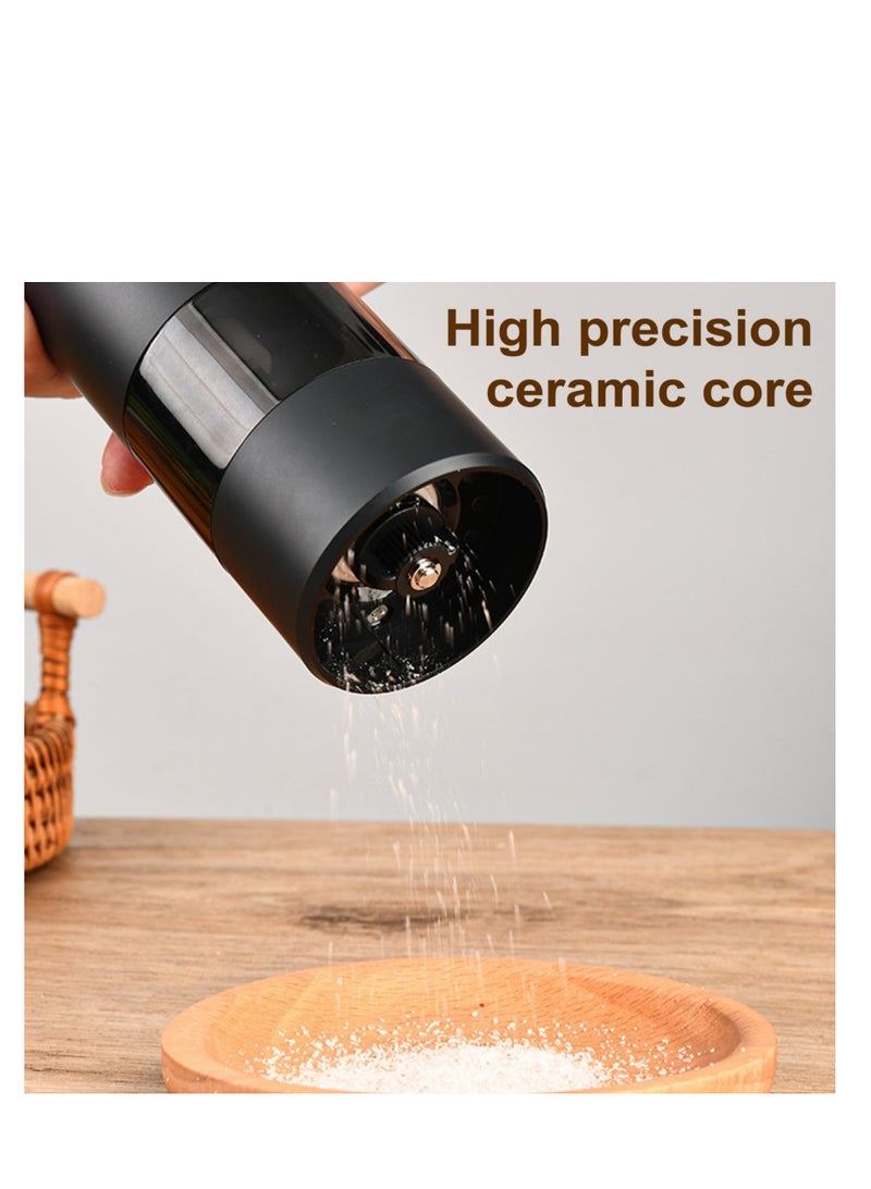 Electric Salt Pepper Grinder, USB Rechargeable Adjustable Coarseness Pepper Mill Salt Grinder, Ceramic Core Clear Visible, Handheld Spice Grinding Tool with LED Light, Kitchen Gadgets