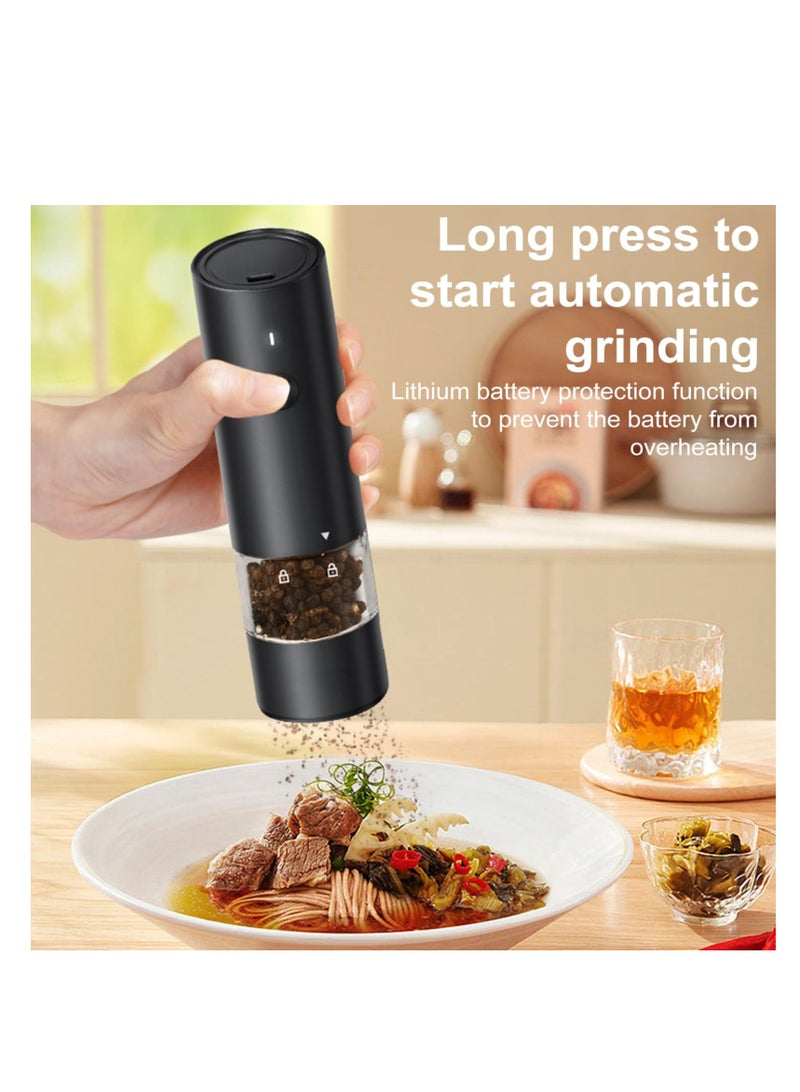 Electric Salt Pepper Grinder, USB Rechargeable Adjustable Coarseness Pepper Mill Salt Grinder, Ceramic Core Clear Visible, Handheld Spice Grinding Tool with LED Light, Kitchen Gadgets