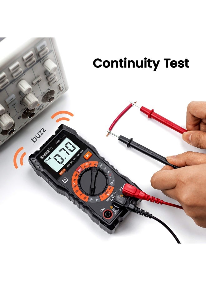 Kaiweets Km100 Digital Multimeter  Ac Dc Voltmeter  10A Dc Current Meter With 2 Fuses  Ohm Volt Amp Test Meter  Continuity Diode Voltage Tester For Household Outlet  Automotive Battery Test With Case