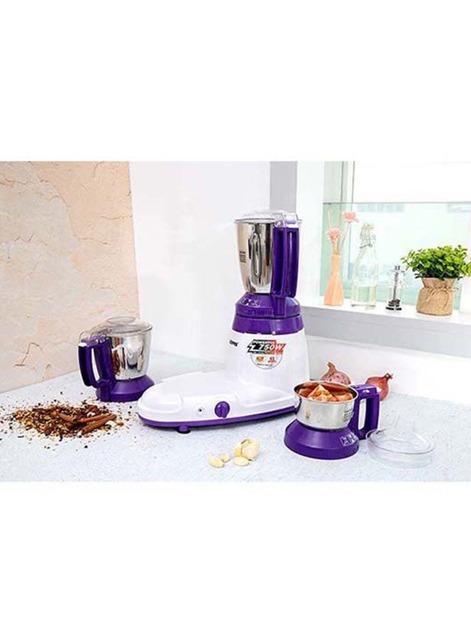Multifunctional Mixer Grinder Stainless Steel Jars with Lockable Lid Perfect for Dry and Wet Fine Grinding  3 Speed powerful motor 1.5 L 750 W GSB44067 White/Purple/Silver