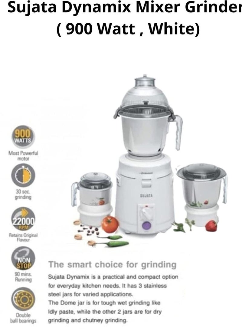 Sujata Dynamix Mixer Grinder 900 Watts 3 Jars White