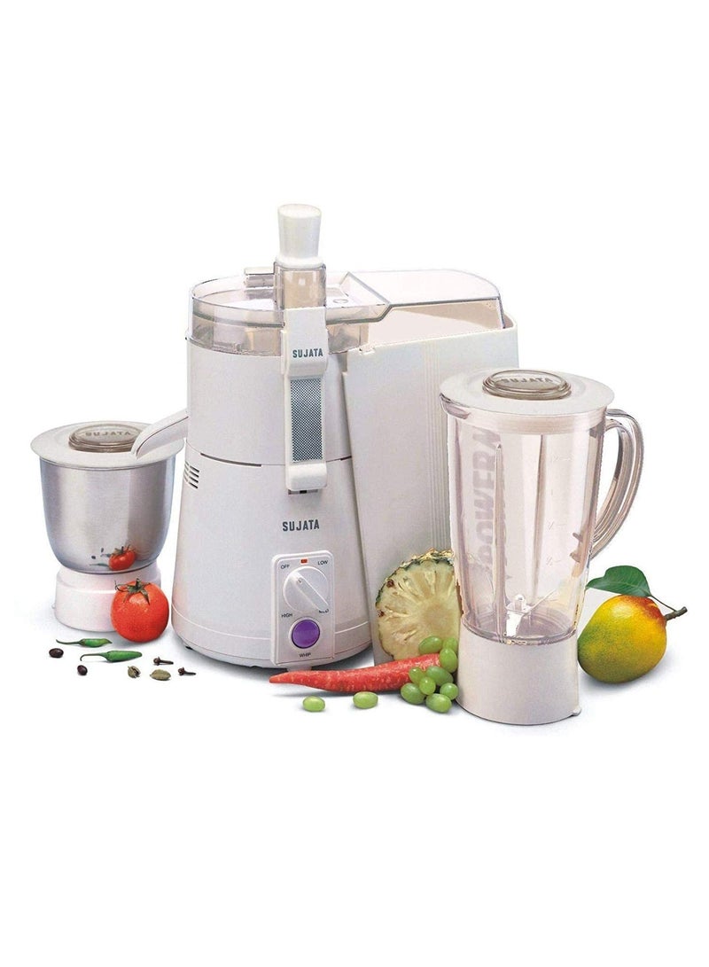 Sujata Powermatic Plus, Juicer Mixer Grinder with Chutney Jar, 900 Watts, 3 Jars (White)