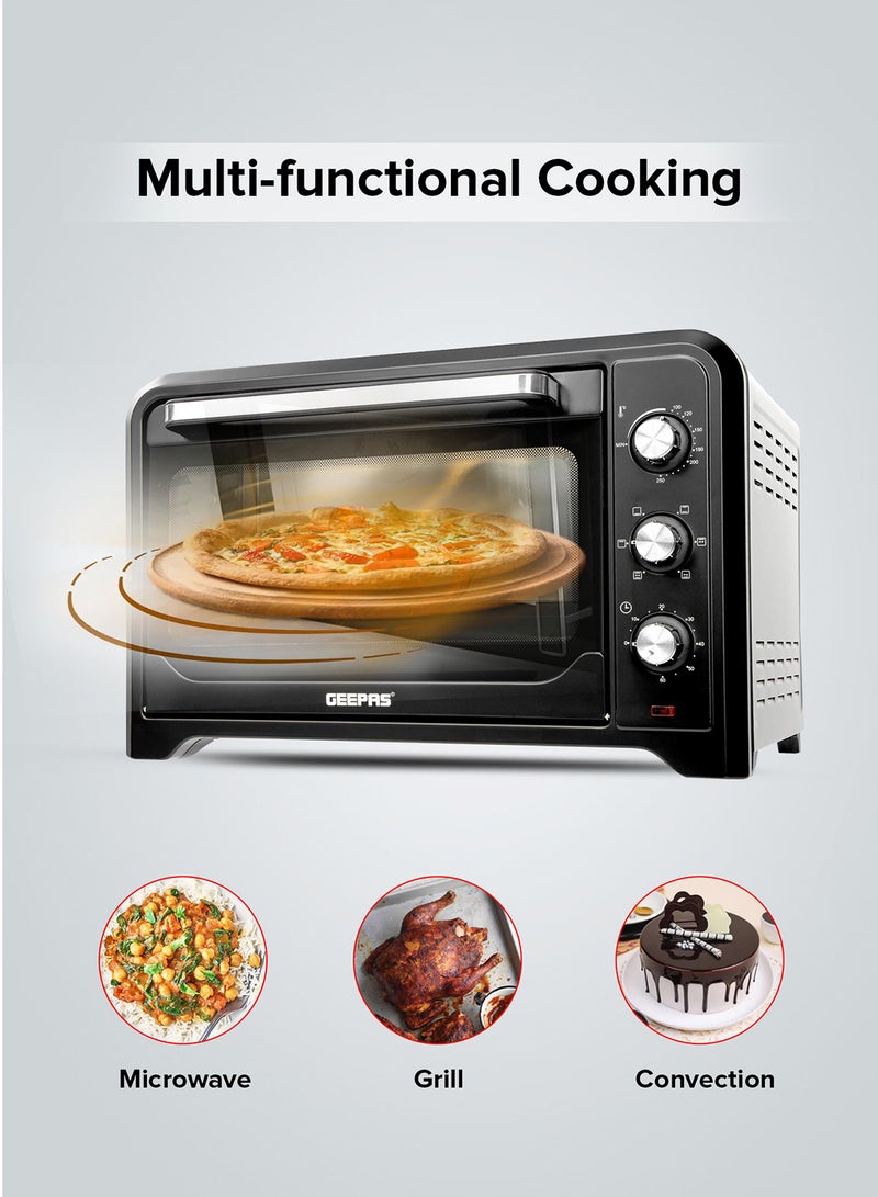 42 L Electric Oven- G04450| Convection And Rotisserie Function, Perfect For Grilling, Toasting And Roasting| 3 Knobs And Temperature 100-250-Degrees Celsius| 60 Minute Timer With Bell| 2000W And 4 Piece Stainless Steel Heaters 42 L 2000 W GO4450 Black