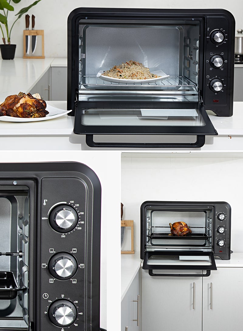 42 L Electric Oven- G04450| Convection And Rotisserie Function, Perfect For Grilling, Toasting And Roasting| 3 Knobs And Temperature 100-250-Degrees Celsius| 60 Minute Timer With Bell| 2000W And 4 Piece Stainless Steel Heaters 42 L 2000 W GO4450 Black