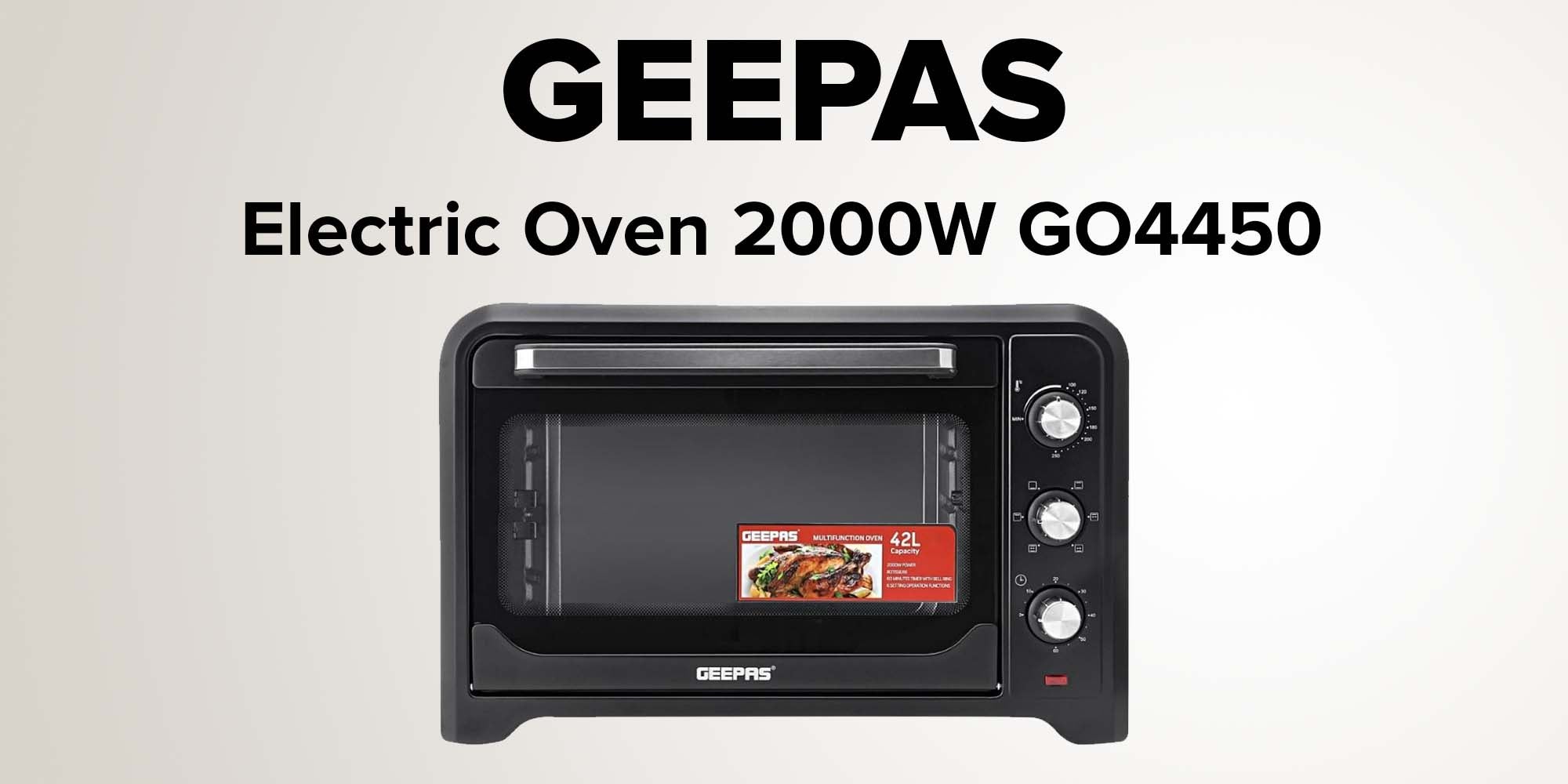 42 L Electric Oven- G04450| Convection And Rotisserie Function, Perfect For Grilling, Toasting And Roasting| 3 Knobs And Temperature 100-250-Degrees Celsius| 60 Minute Timer With Bell| 2000W And 4 Piece Stainless Steel Heaters 42 L 2000 W GO4450 Black