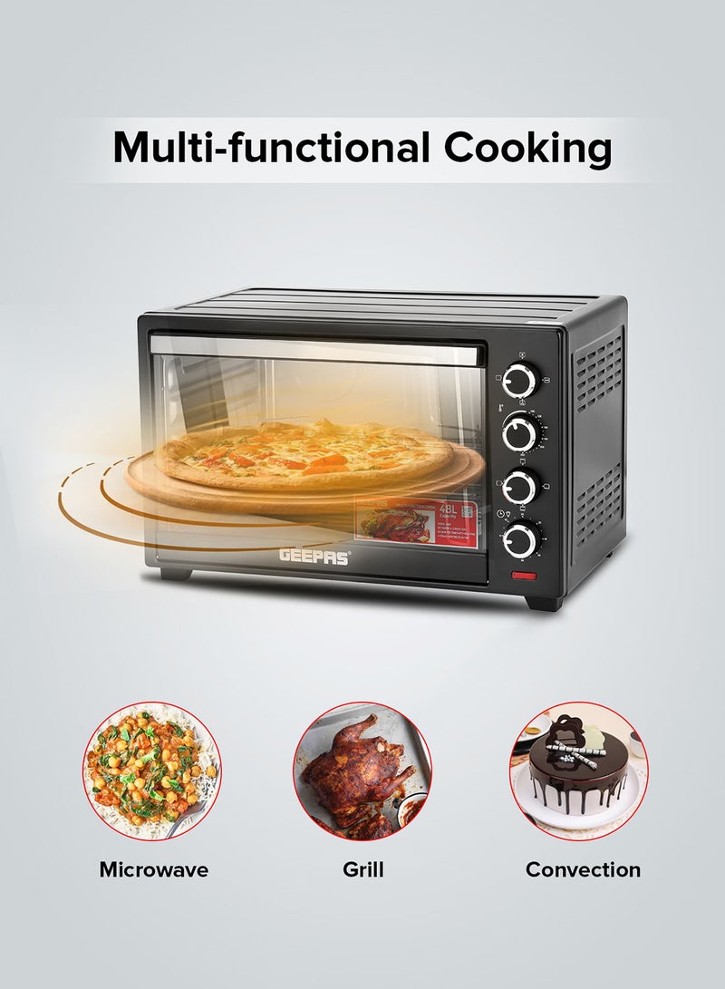 Electric Oven With Convection and Rotisserie Function 4 Knobs and Temperature 100-250-Degrees Celsius, 60 Minute Timer with Bell, Perfect for Grilling, Toasting and Roasting 48 L 2000 W GO4451N Black