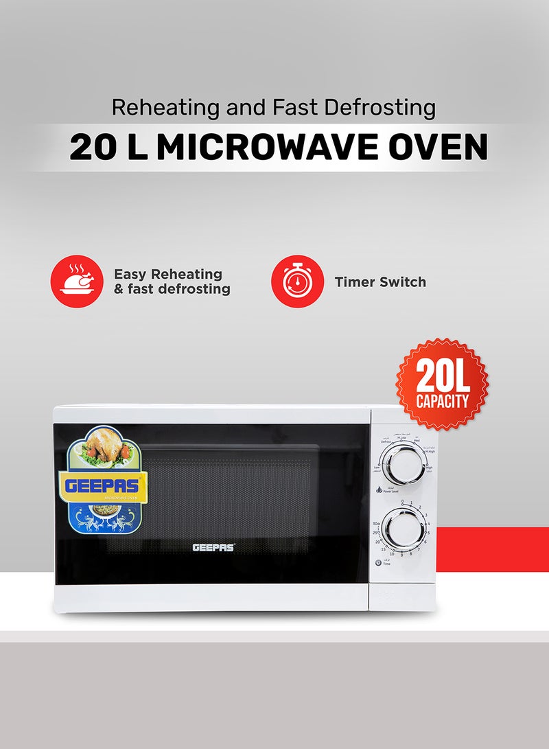 Microwaves Oven 20L, Re-Heating and Fast Defrosting | Adjustable Temperature & Timer Function 20 L 1200 W GMO1894-20LN White