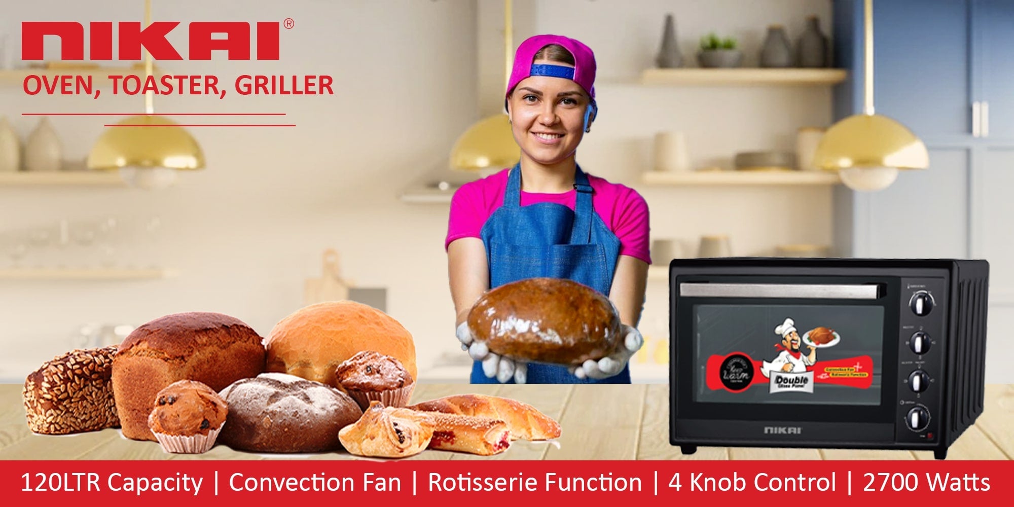 Counter Top Electric Oven 120 L 2700 W NT1201RCAX2 Black