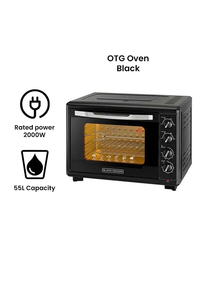 Toaster Oven with Double Grill,  90-230° Temp Control, Double Glass Door, Stainless Steel Interior, Multiple Accessories for Baking & Broiling, 55 L 2000 W TRO55RDG-B5 Black