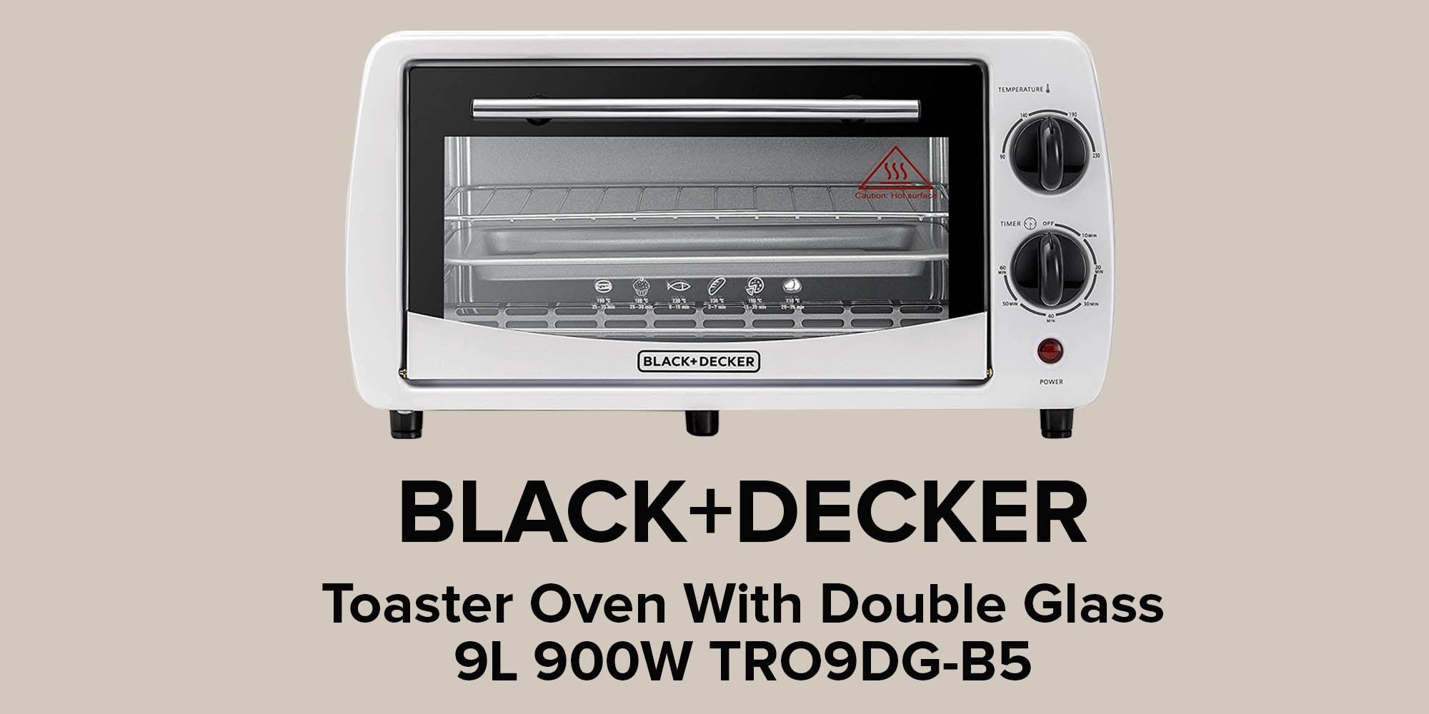Electric Oven Multifunction With Double Glass For Toasting/Baking/Broiling 9 L 800 W TRO9DG-B5 White