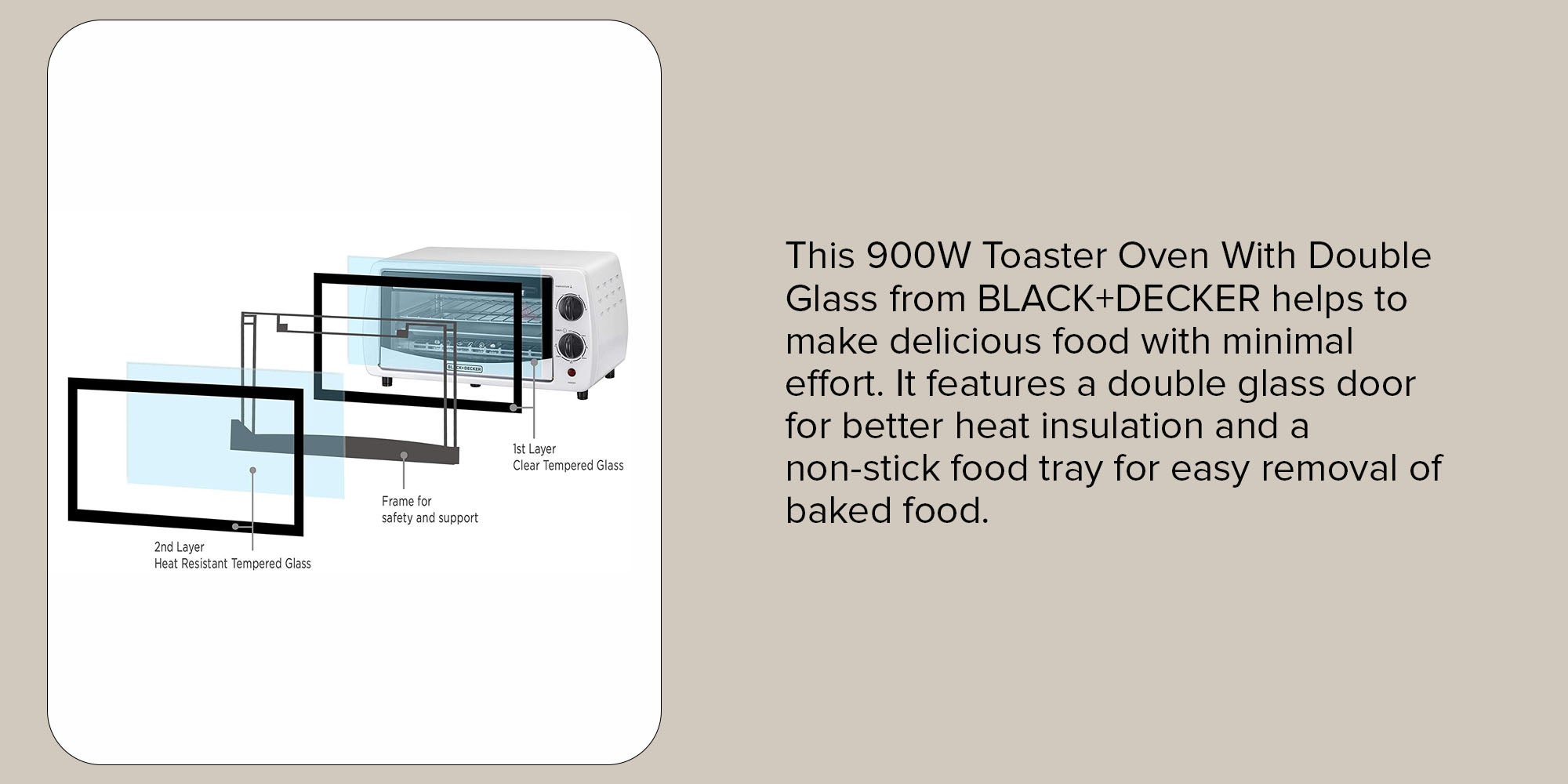 Electric Oven Multifunction With Double Glass For Toasting/Baking/Broiling 9 L 800 W TRO9DG-B5 White