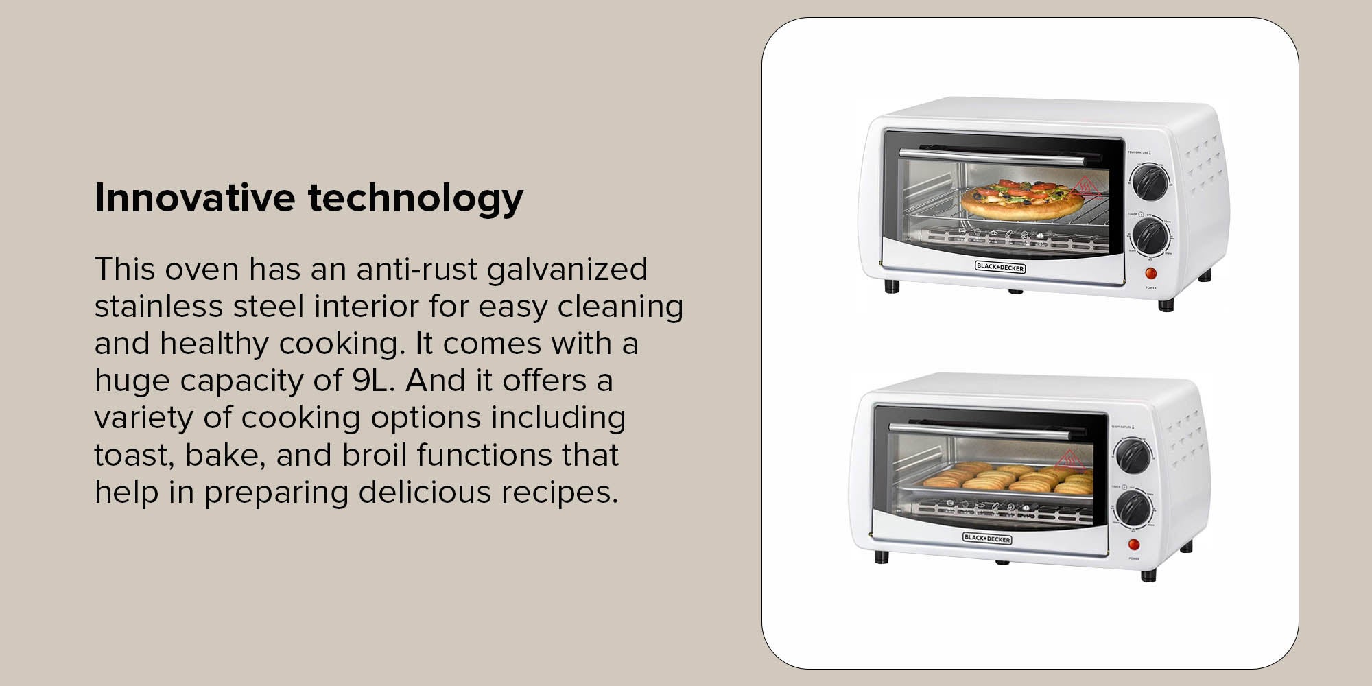 Electric Oven Multifunction With Double Glass For Toasting/Baking/Broiling 9 L 800 W TRO9DG-B5 White