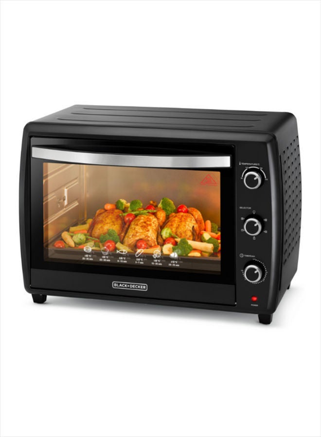 Toaster Oven, Adjustable 90-230°C Thermostat, Double Grill with Convection, Glass Door for Safety, Rotisserie Function, Anti-Rust Stainless Steel Interior, 70 L 2200 W TRO70RDG-B5 Black
