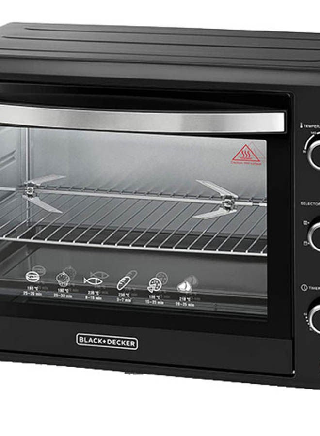 Toaster Oven, Adjustable 90-230°C Thermostat, Double Grill with Convection, Glass Door for Safety, Rotisserie Function, Anti-Rust Stainless Steel Interior, 70 L 2200 W TRO70RDG-B5 Black