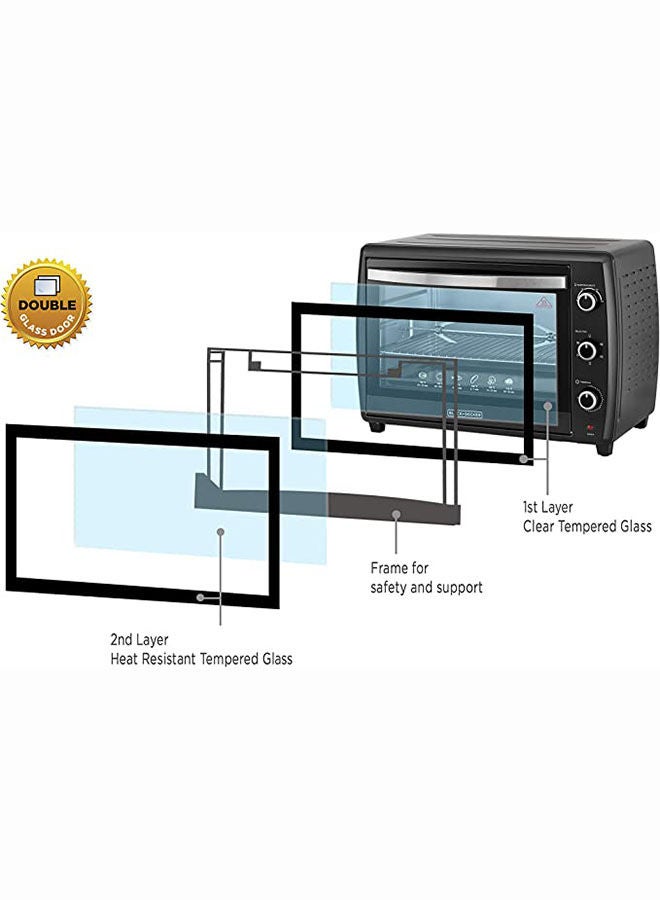 Toaster Oven, Adjustable 90-230°C Thermostat, Double Grill with Convection, Glass Door for Safety, Rotisserie Function, Anti-Rust Stainless Steel Interior, 70 L 2200 W TRO70RDG-B5 Black