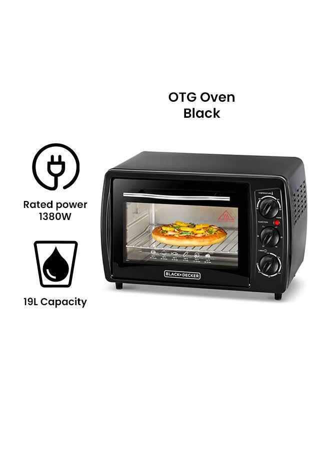Electric Oven Multifunction With Double Glass And Rotisserie For Toasting/Baking/Broiling 19 L 1380 W TRO19RDG-B5 Black