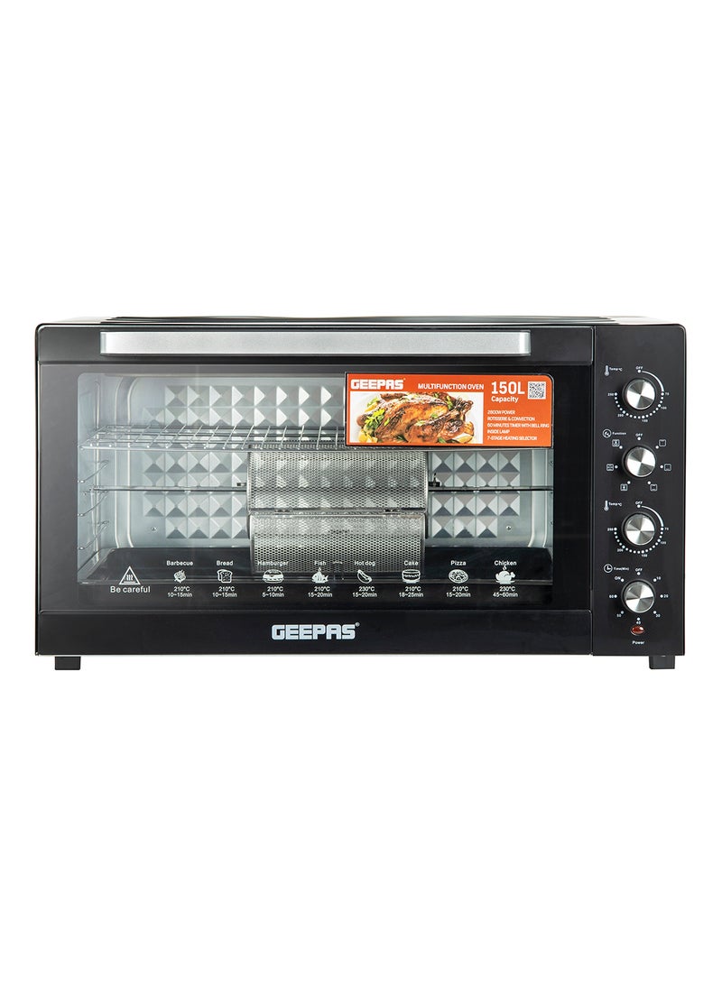 Multi-function Oven | Inside Lamp | 60-Minute Timer, Rotisserie Function, Convection Function, 2 Years Warranty, 7 Stage Heating Selector, Oven With Upgraded Easy Clean Enamel Cavity 150 L 2800 W GO34055 Black