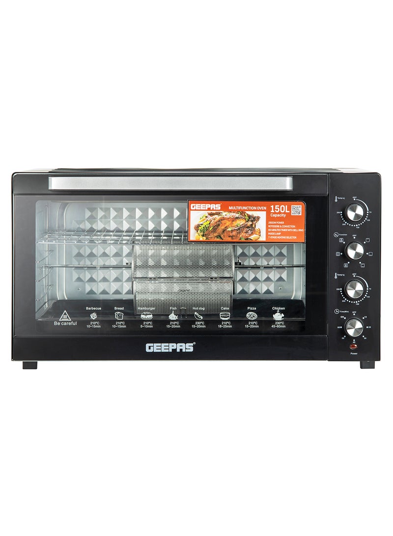 Multi-function Oven | Inside Lamp | 60-Minute Timer, Rotisserie Function, Convection Function, 2 Years Warranty, 7 Stage Heating Selector, Oven With Upgraded Easy Clean Enamel Cavity 150 L 2800 W GO34055 Black