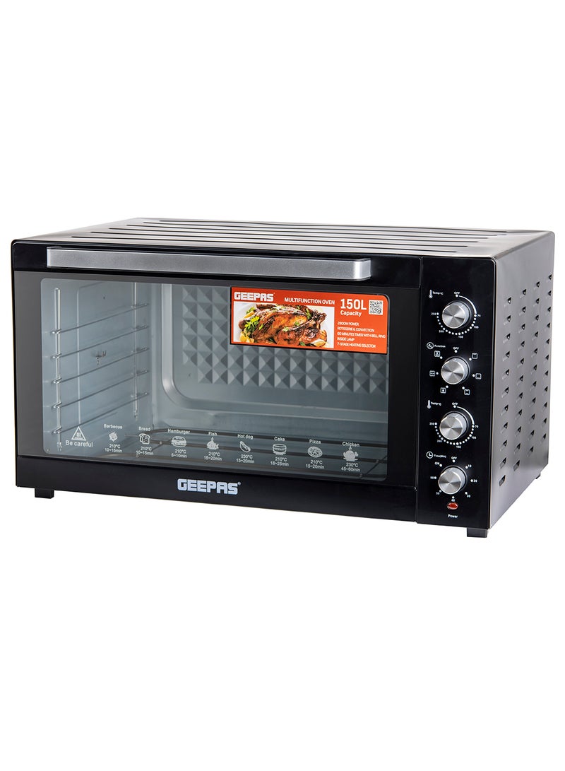 Multi-function Oven | Inside Lamp | 60-Minute Timer, Rotisserie Function, Convection Function, 2 Years Warranty, 7 Stage Heating Selector, Oven With Upgraded Easy Clean Enamel Cavity 150 L 2800 W GO34055 Black