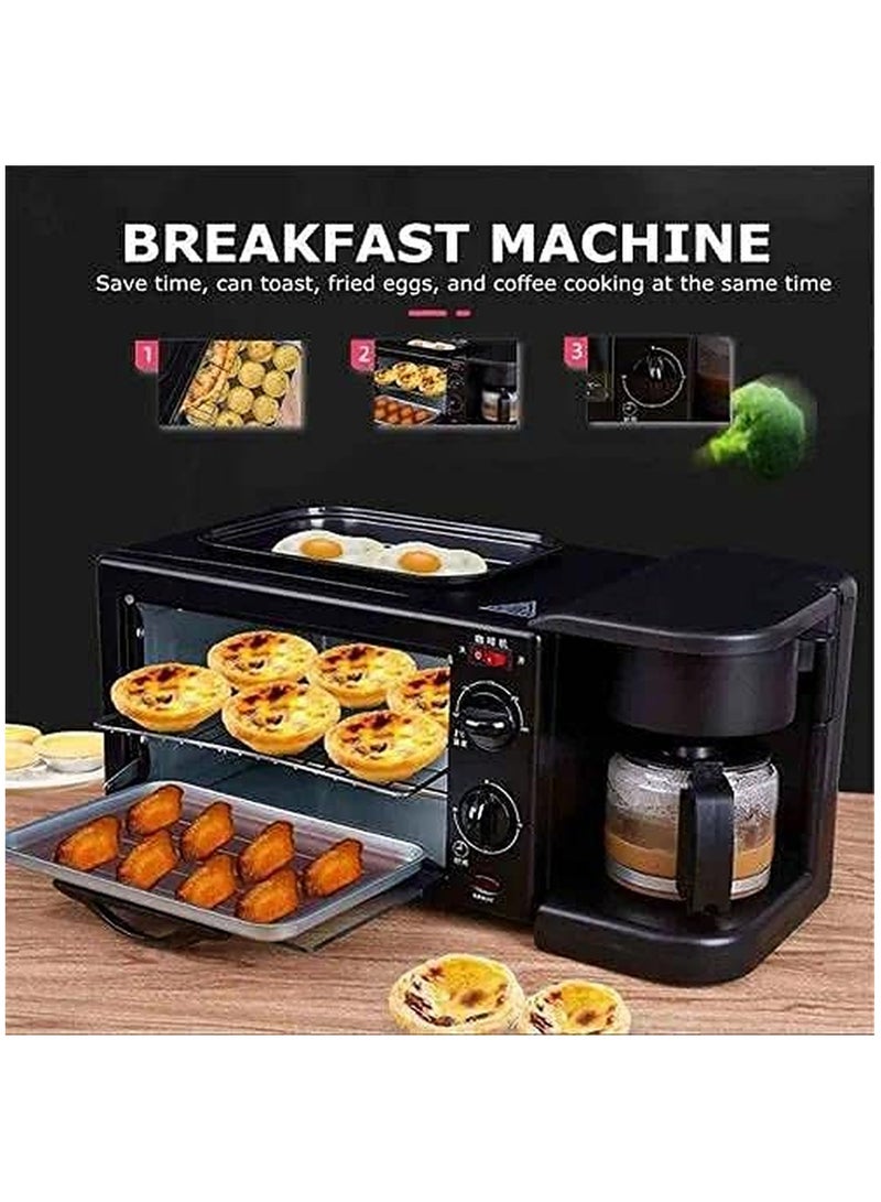 3-in-1 Multifunction Breakfast Maker Coffee Machine Electric Oven 600ml 1250W Black