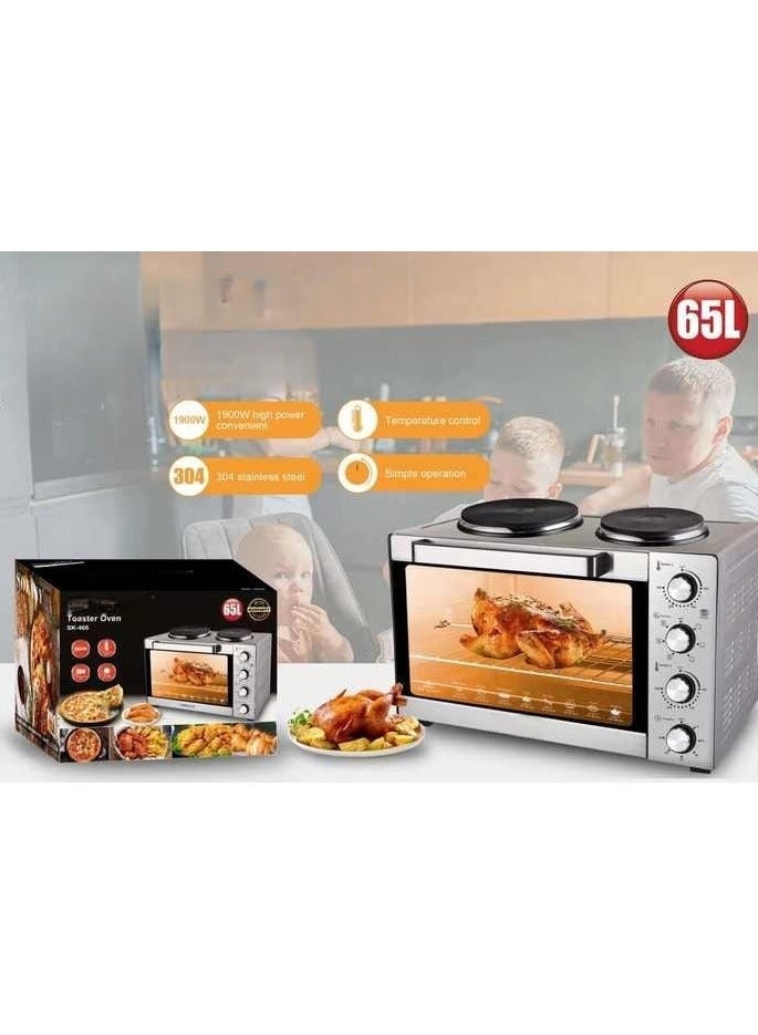 2 in 1 Toaster Oven Air Fryer 65L  with Temperature Control, 304 Stainless Steel Oven with Toast & Bake, Removable Inner Baking Tray, Rack and Grill, Perfect for Families and Individuals