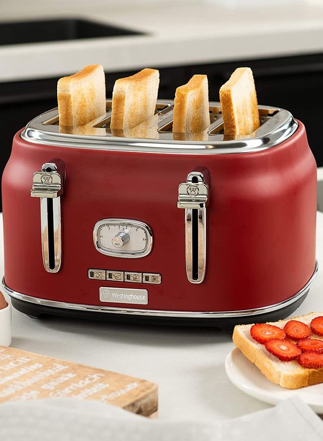 Westinghouse Retro 4-Slice Toaster Red - Six Adjustable Browning Levels - with Self Centering Function & Crumb Tray