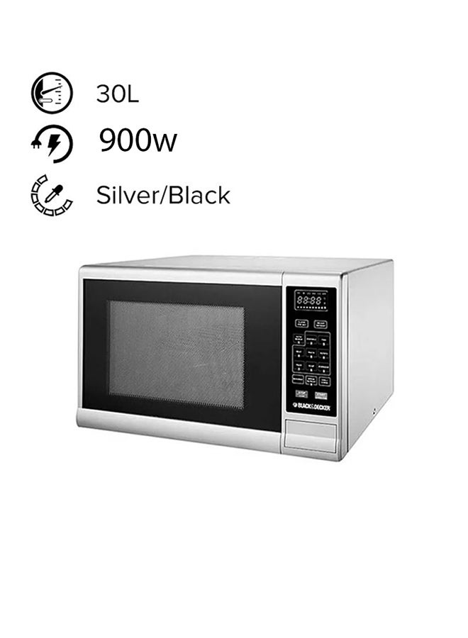 30 Litres Grill Microwave Oven, 900W, 5 Power Levels,9 Auto Cook Menus, Grill/Combi Cooking, Defrost By Weight And Time, Easy Clean Cavity 30 L 900 W MZ3000PG-B5 Silver/Black