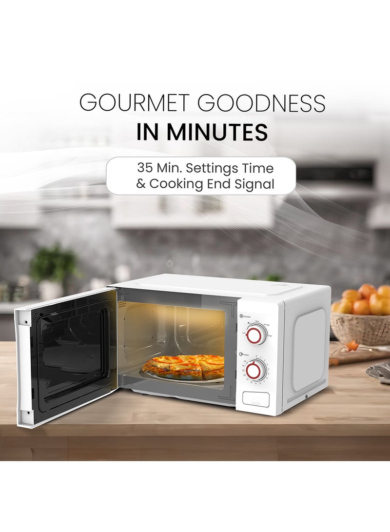 20 Liters Capacity Microwave Oven, Knobs Control, Push Button Door Opening, 35mins Setting Time, 5 Power Levels, Cooking End Signal, Defrost Setting with 1 Year Warranty 20 L 700 W NMO22M White