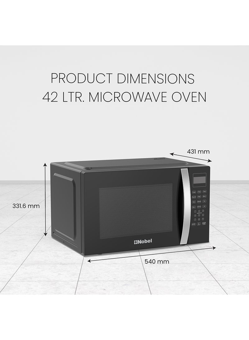 42 Liters Capacity Microwave Oven, Membrane Control, Defrost Setting, 8 Auto Menu Cooking, 10 Power Levels, Silver Handle Door Opening with 1 Year Warranty 42 L 1500 W NMO55D Black