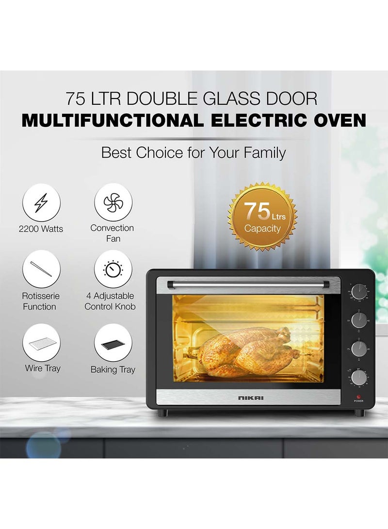 Oven, Rotisserie Function And 120 Minutes Timer With Stay On, Multiple Accessories, High-Efficiency Heating, Indicator Light 75 L 2200 W NT75RCZ Black