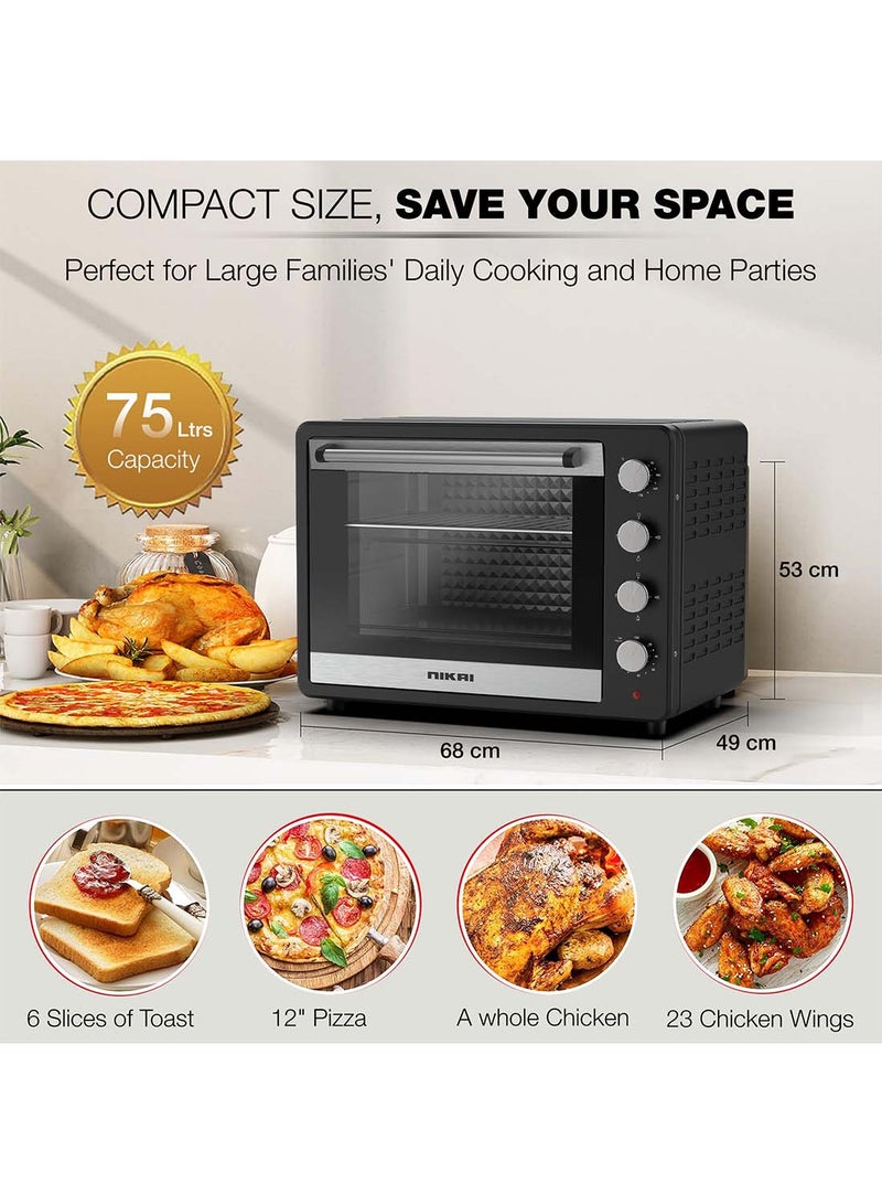 Oven, Rotisserie Function And 120 Minutes Timer With Stay On, Multiple Accessories, High-Efficiency Heating, Indicator Light 75 L 2200 W NT75RCZ Black