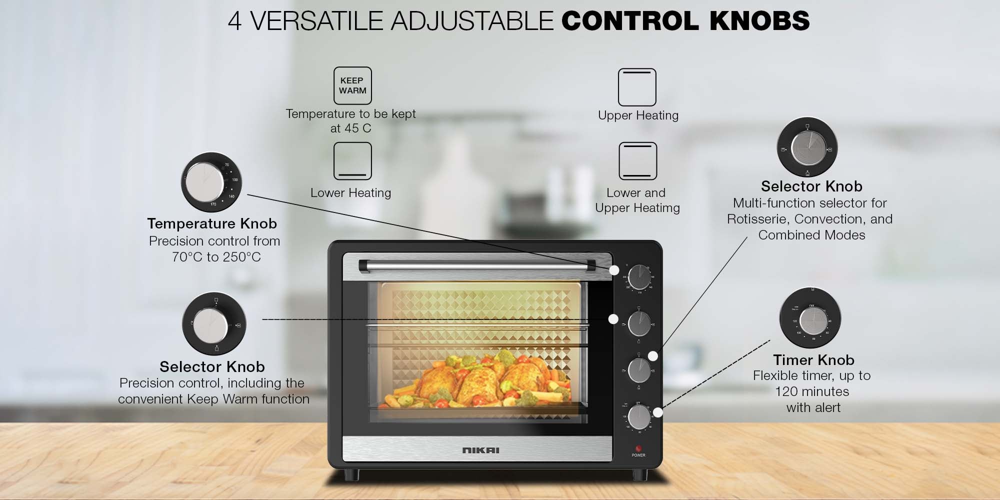 Oven, Rotisserie Function And 120 Minutes Timer With Stay On, Multiple Accessories, High-Efficiency Heating, Indicator Light 75 L 2200 W NT75RCZ Black