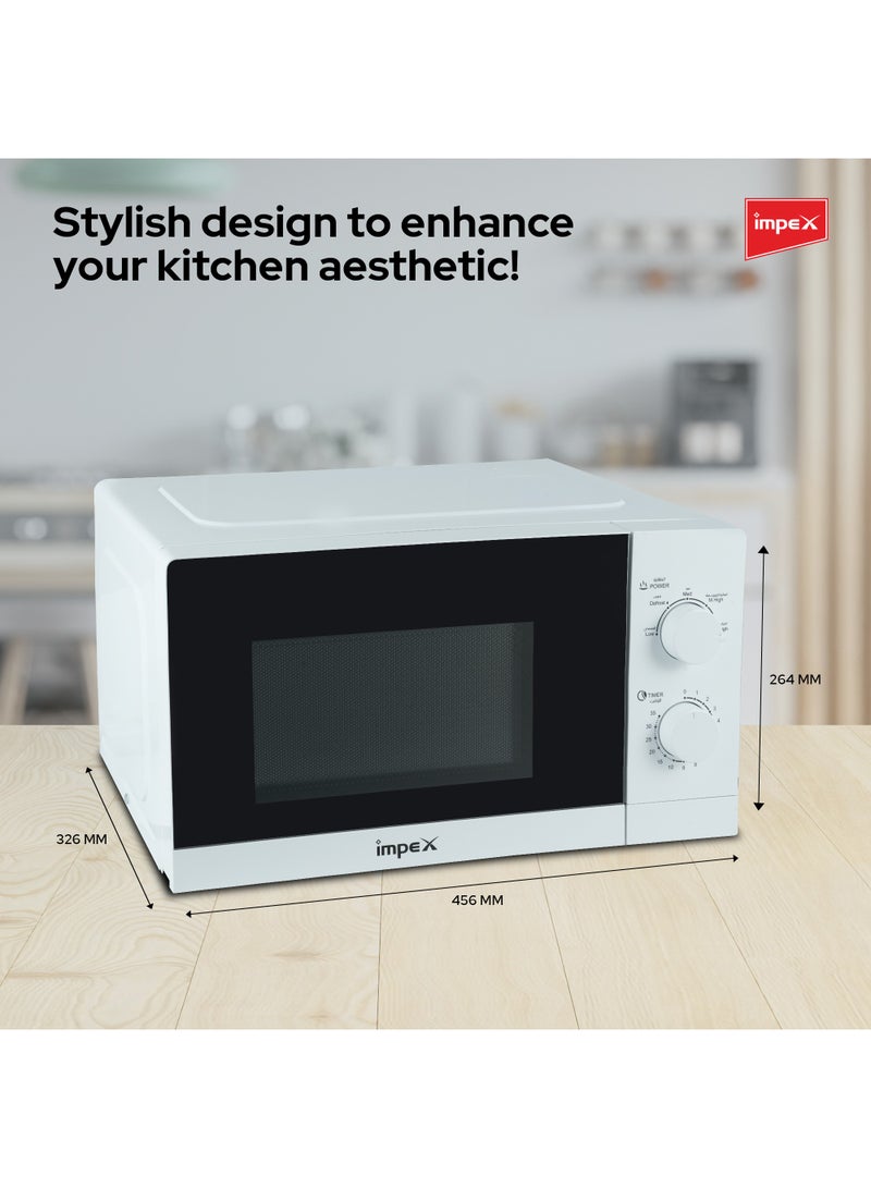 Microwave Oven - 20L Capacity With 5 Microwave Power Levels, 1100W Power Consumption With 700W Rated Microwave Power Output, Cooking End Signal,  Convenient Pull Hand Door, 50Hz Frequency 20 L 700 W Impex 20 Ltr Microwave Oven (MO 8101A) White