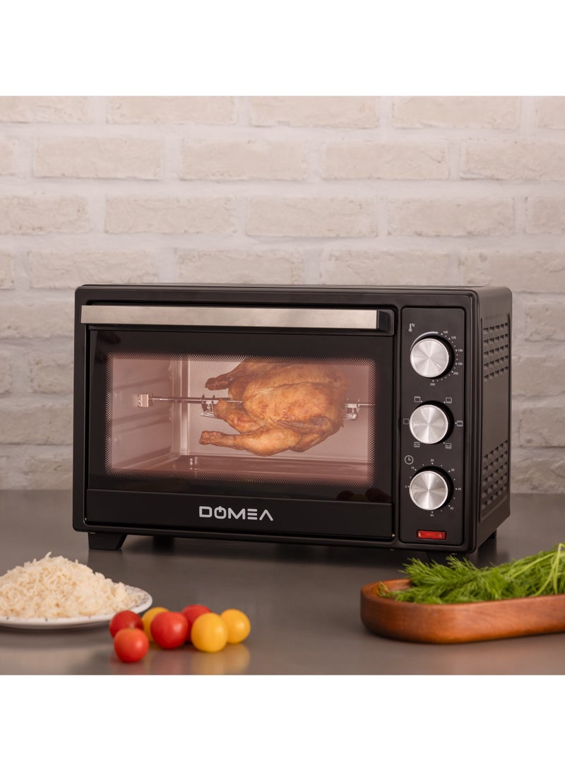 25L Electric Toaster Oven with Rotisserie & Convection, Countertop Oven, Adjustable Temperature (100-250°C), 60-Minute Timer, For Toasting, Baking, Roasting & Grilling, 1600W, Black