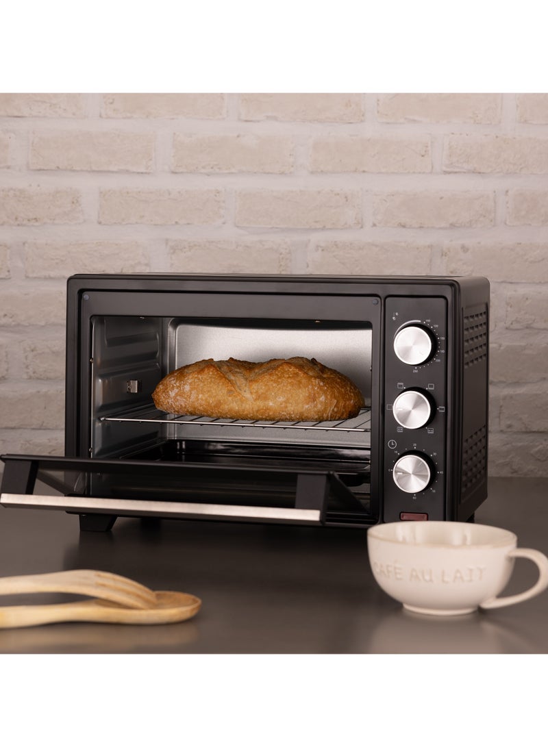 25L Electric Toaster Oven with Rotisserie & Convection, Countertop Oven, Adjustable Temperature (100-250°C), 60-Minute Timer, For Toasting, Baking, Roasting & Grilling, 1600W, Black